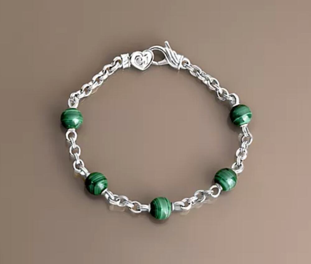 Christian James Gemstone Sterling Silver Bead  Rolo Bracelet, Malachite Small